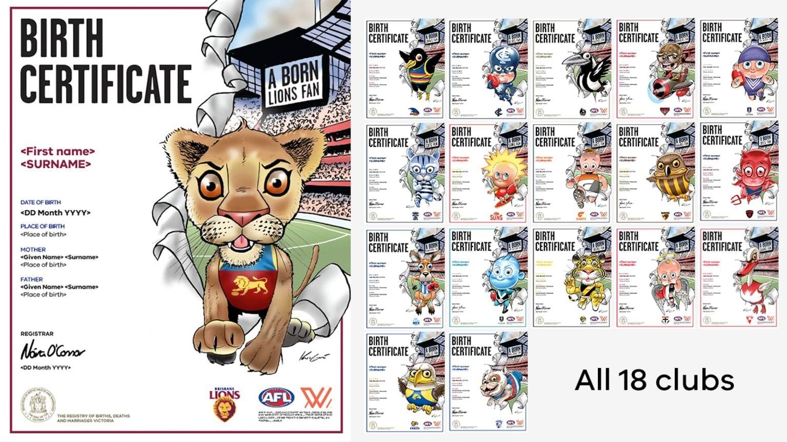 For a born footy fan, celebrate the birth of a child with our official AFL commemorative certificates.