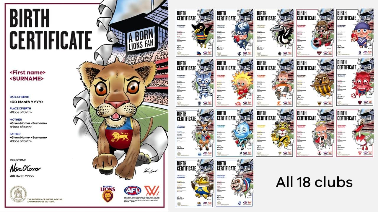 For a born footy fan, celebrate the birth of a child with our official AFL commemorative certificates.