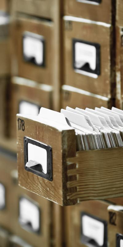 Filing drawers with index cards